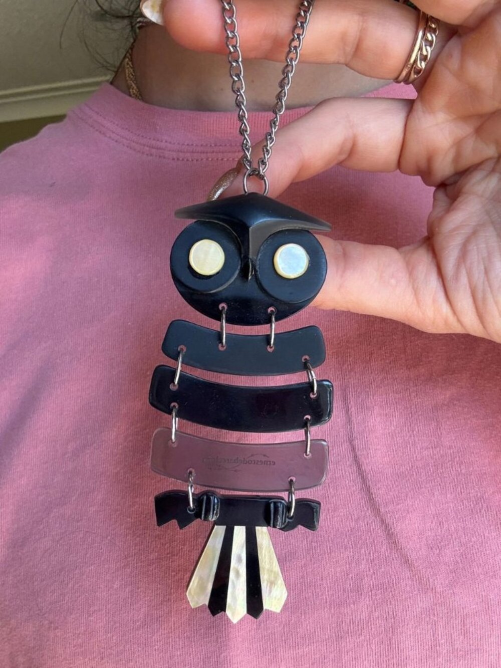 Ernesto de Barcelona Artisan Resin Articulated Owl Statement Pendant Necklace
